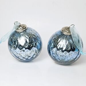 Vintage-Style Mercury Glass Ornaments Set of 2 – Blue Silver Kugel Look